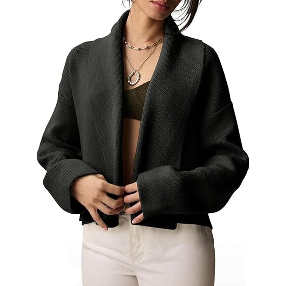 Sweaters - Women's Cropped Cardigan Knit Open Front Sweater Oversized Shawl Layer